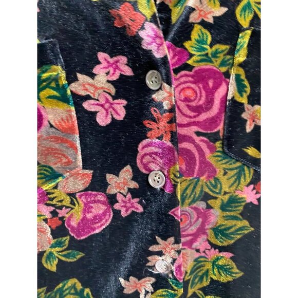 Vintage Jeanology Long sleeve Rose Floral Velvet Button Up Top Women 6 retro - Picture 8 of 10